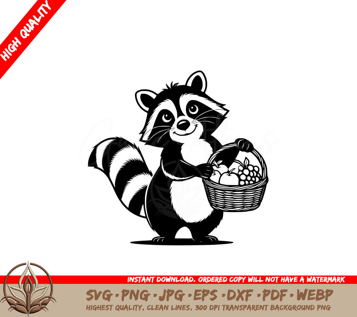 Raccoons Fruit Basket SVG PNG JPG AI PDF DXF EPS and WebP Digital Download 
