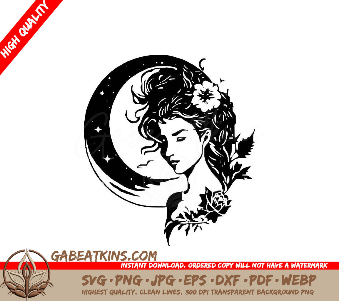  A Woman With A Flower In Her Hair SVG - Radiant Lunar Woman SVG