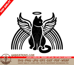 A Black Cat With Angel Wings And A Halo On Its Head SVG - Rainbow Angel Cat SVG