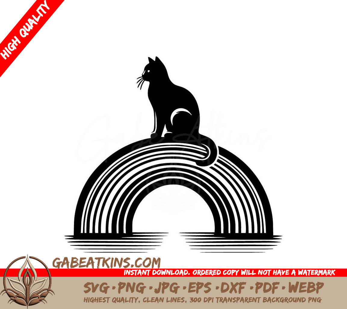 A Black Cat Is Sitting On Top Of A Rainbow SVG - Rainbow Cat SVG