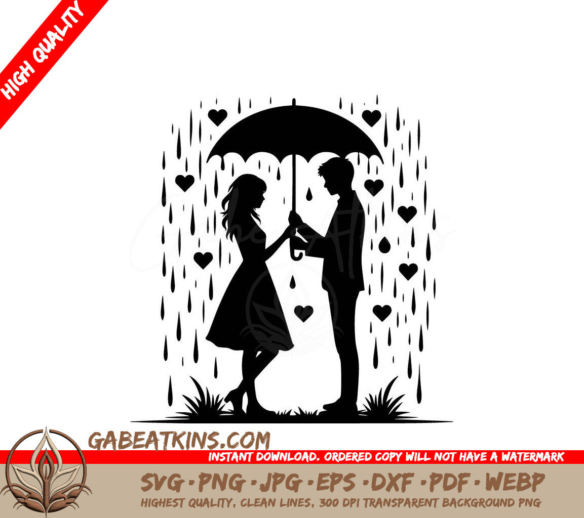 A Man And A Woman Under An Umbrella In The Rain SVG - Rainy Romance SVG