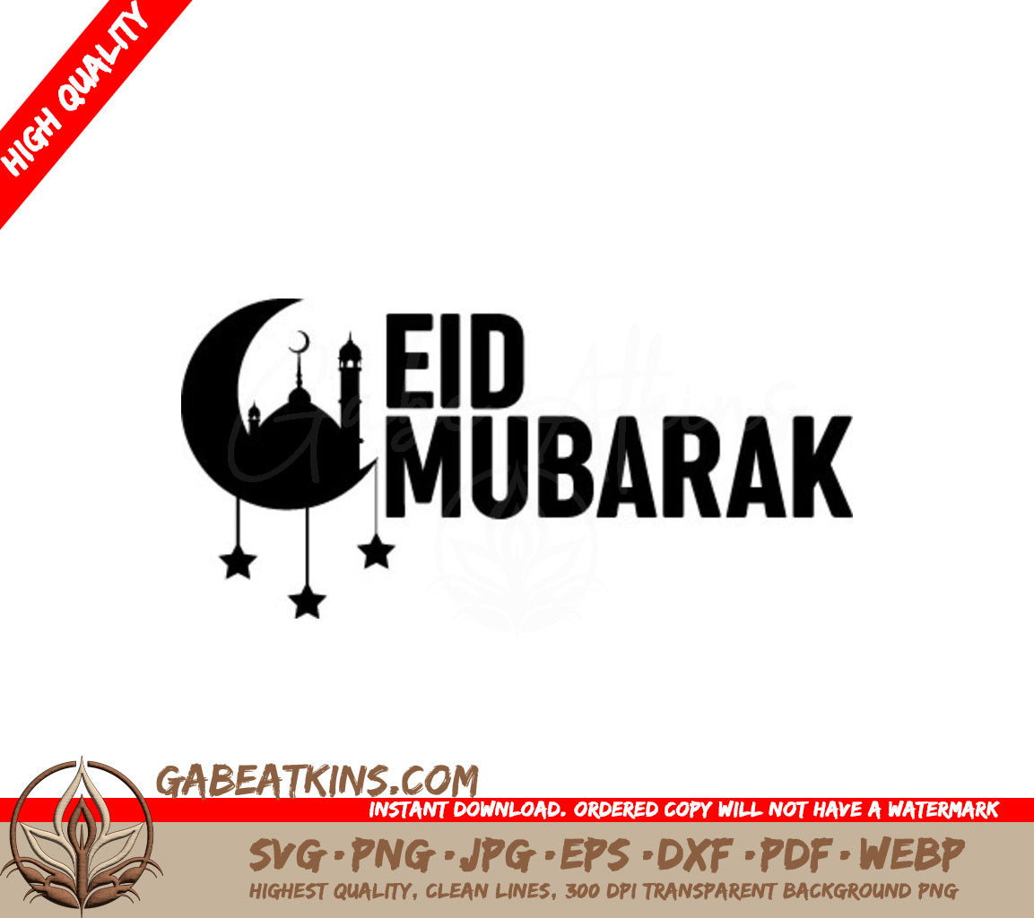 Eid Mubarak  Crescent Moon & Stars SVG Design SVG