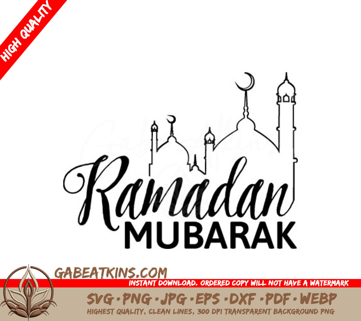 Ramadan Mubarak Mosque SVG -  Drawing SVG