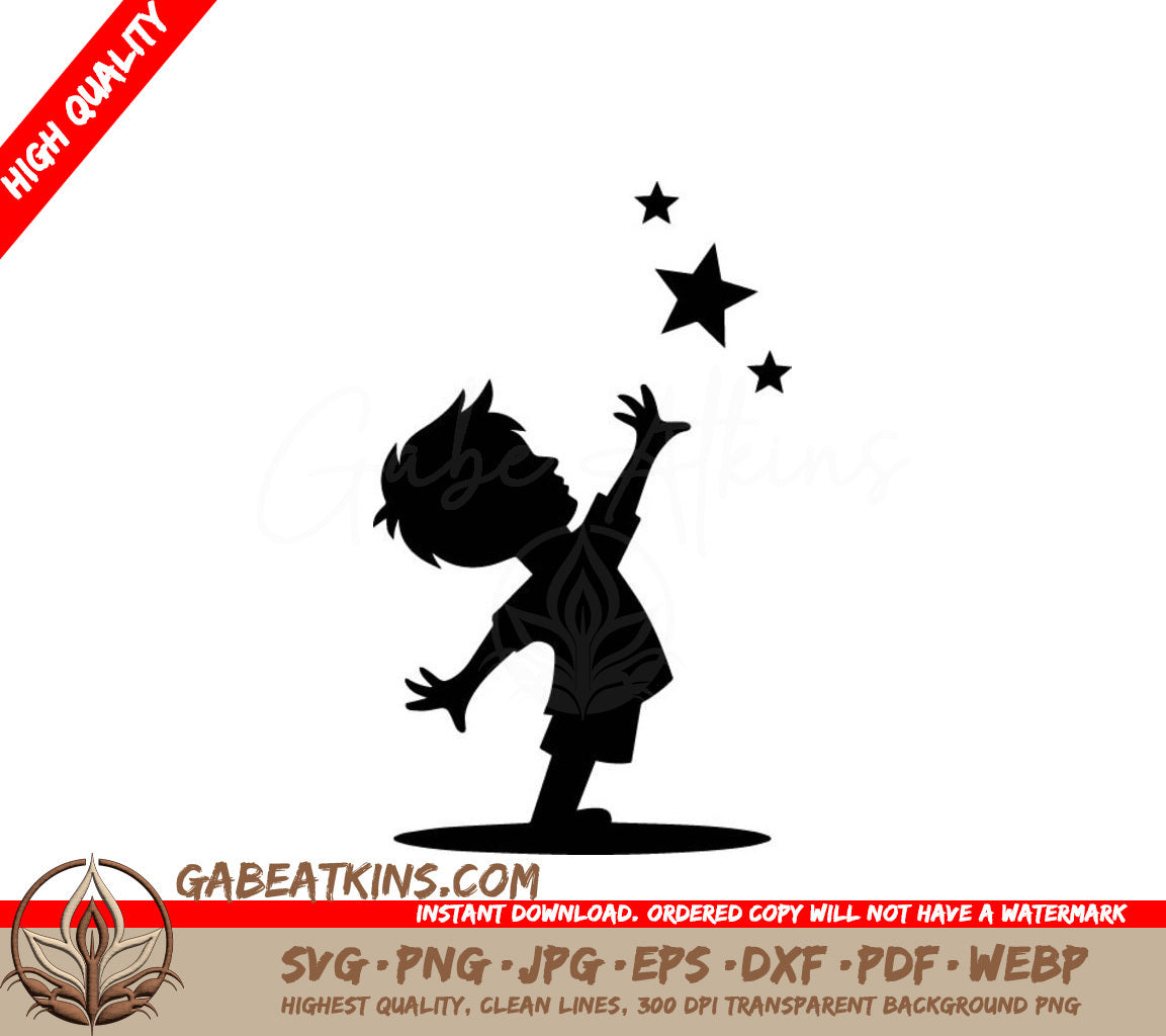 Reaching for the Stars Boy Silhouette SVG Design Template SVG