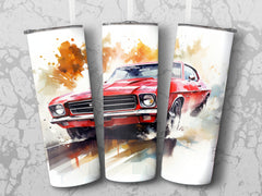 Red Chevy SS Muscle Car Watercolor Splash Tumbler Wrap | 20oz Tumbler Wrap Sublimation Design PNG - Gabe Atkins Designs