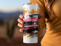 Red Chevy SS Muscle Car Watercolor Splash Tumbler Wrap | 20oz Tumbler Wrap Sublimation Design PNG - Gabe Atkins Designs