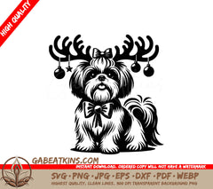 A Shih Tzu Wearing Antlers And A Bow Tie SVG - Reindeer Shih Tzu SVG