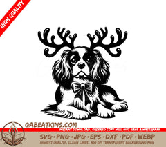 A Cavalier King Charles Spaniel Wearing Antlers And A Bow Tie SVG - Reindeer Spaniel SVG