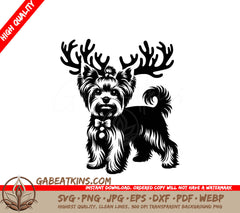 A Yorkshire Terrier Wearing Antlers And A Bow Tie SVG - Reindeer Yorkie SVG