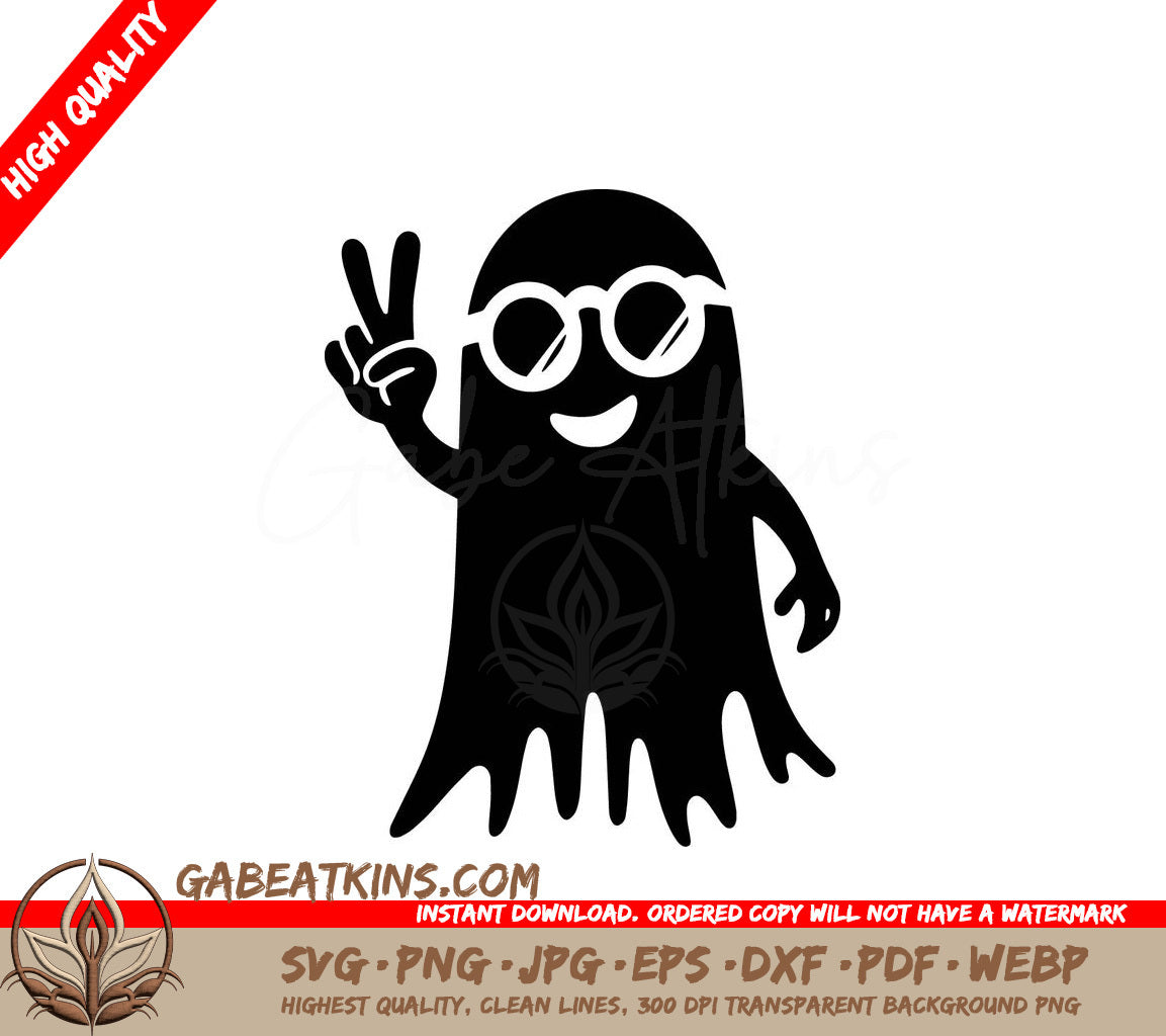 A Cartoon Ghost Wearing Sunglasses Is Giving A Peace Sign