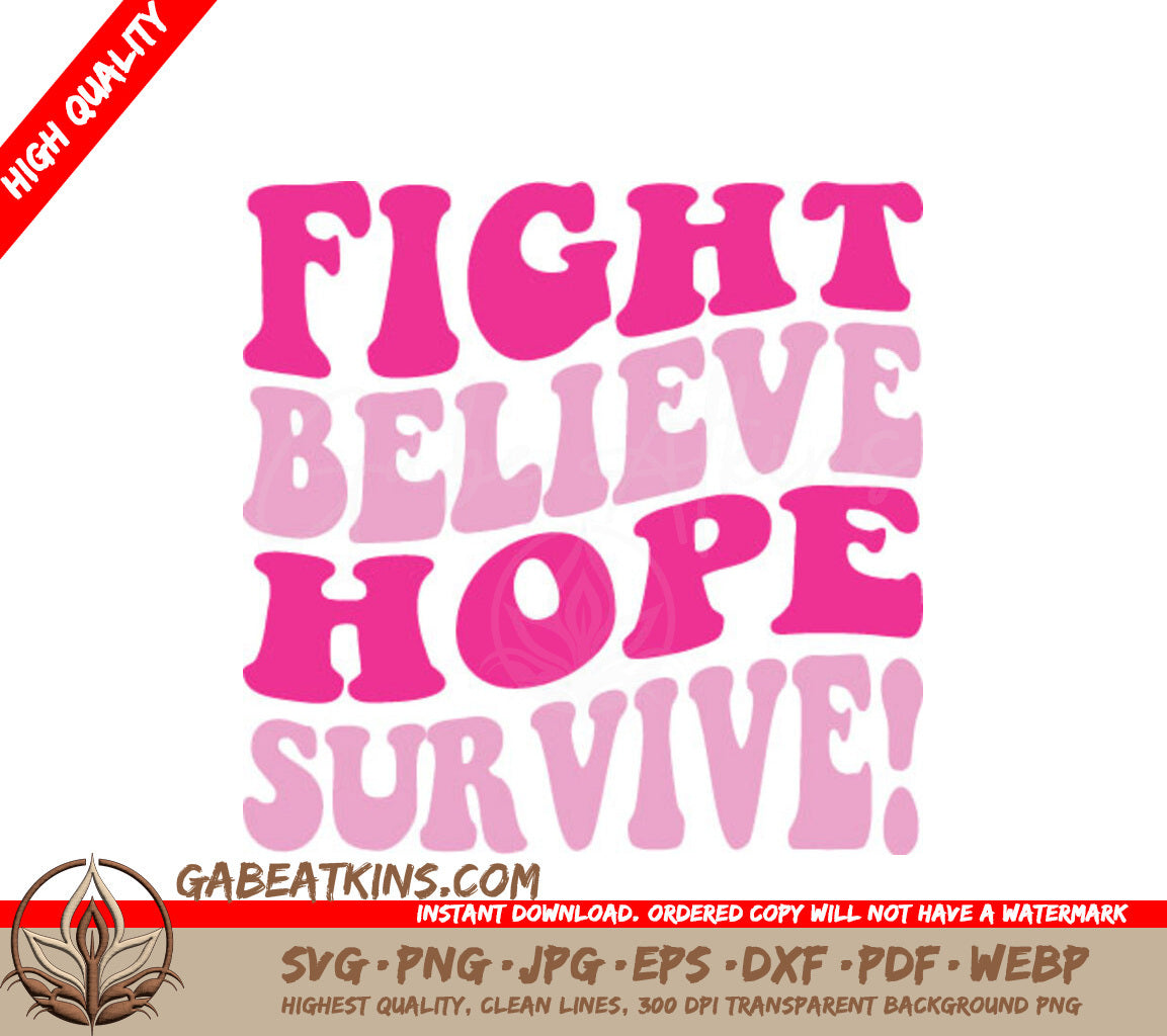 Pink Retro Breast Cancer Fight Believe Hope Survive SVG Design SVG