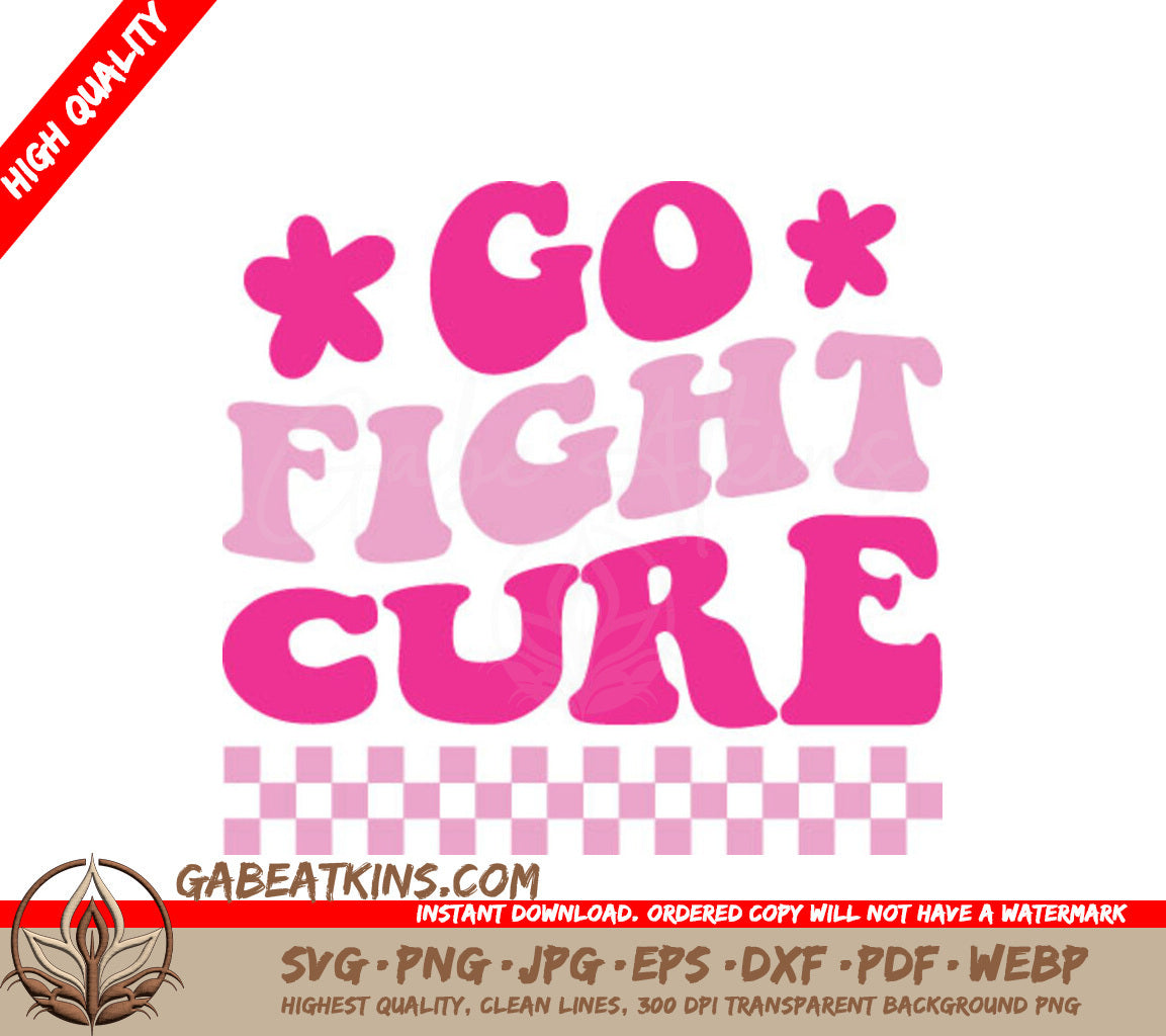 Pink & White Go Fight Cure Retro Breast Cancer SVG Design SVG