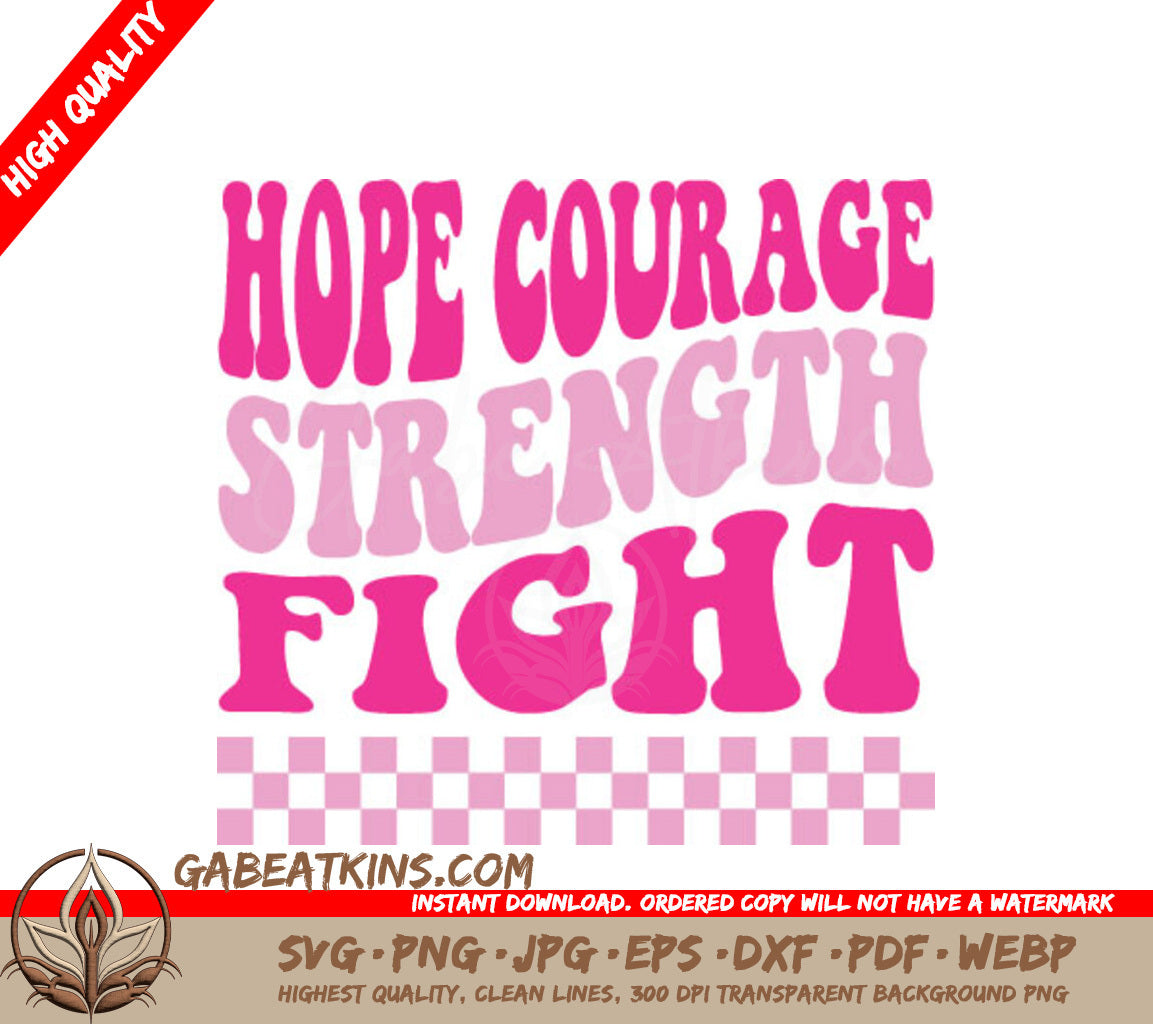 Retro Breast Cancer Hope, Courage, Strength Fight SVG Design SVG