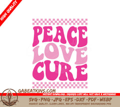 Retro Pink & White Peace Love Cure SVG for Breast Cancer Awareness SVG