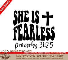 She Is Fearless - Retro Christian SVG with Cross SVG