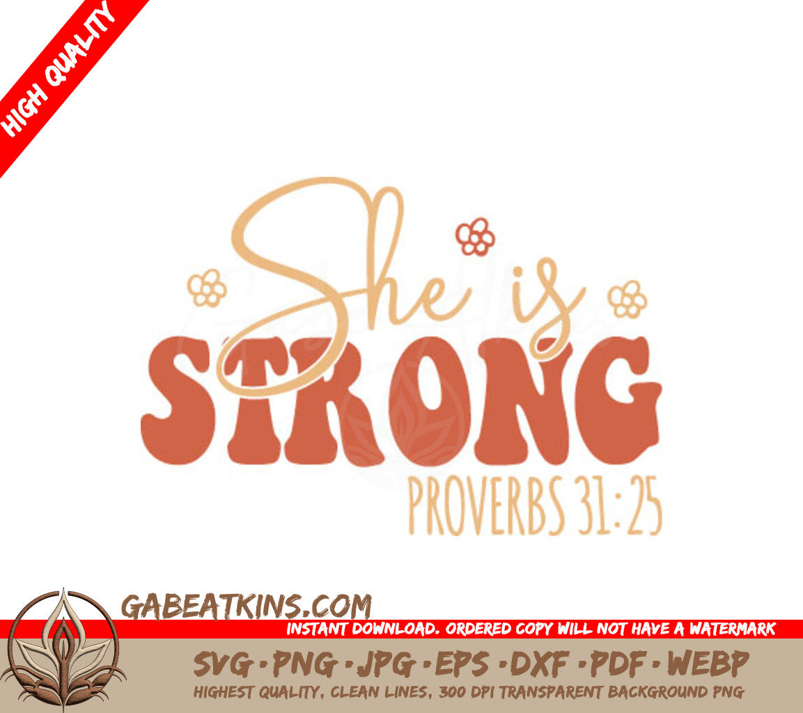 She Is Strong Proverbs 3125 Retro Christian SVG Design SVG