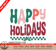 Retro Checkered Happy Holidays SVG SVG