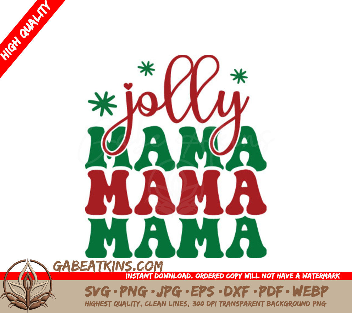 Jolly Mama Christmas SVG - Retro Red & Green T-Shirt Design SVG