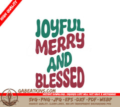 Retro Christmas Joyful Merry & Blessed SVG Greeting Card SVG