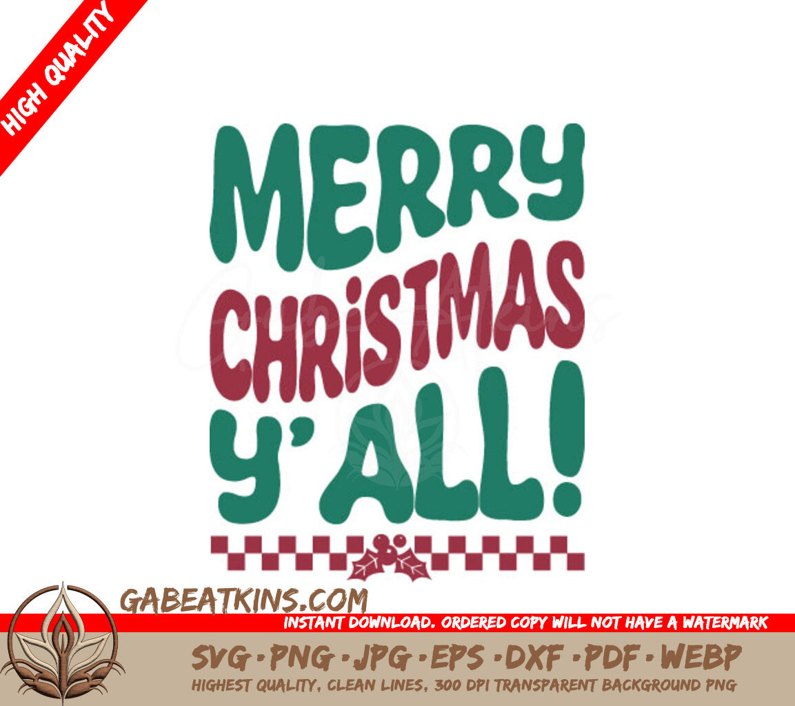 Retro Checkered Merry Christmas Yall SVG SVG