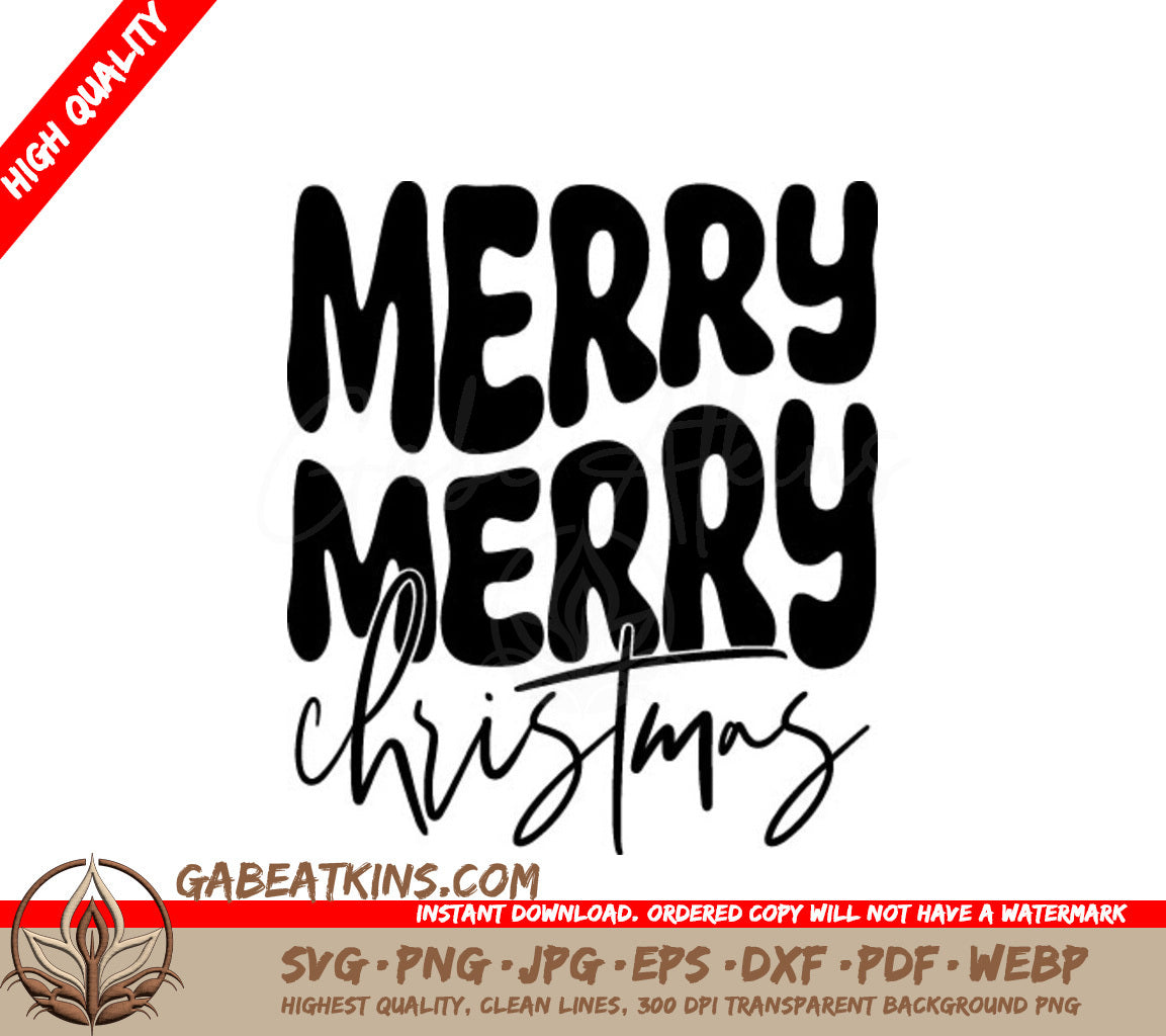 Retro Merry Christmas SVG - Black Letters on White Background SVG