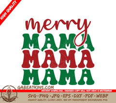 Retro Christmas Merry Mama SVG Cut File - Red & Green Letters SVG