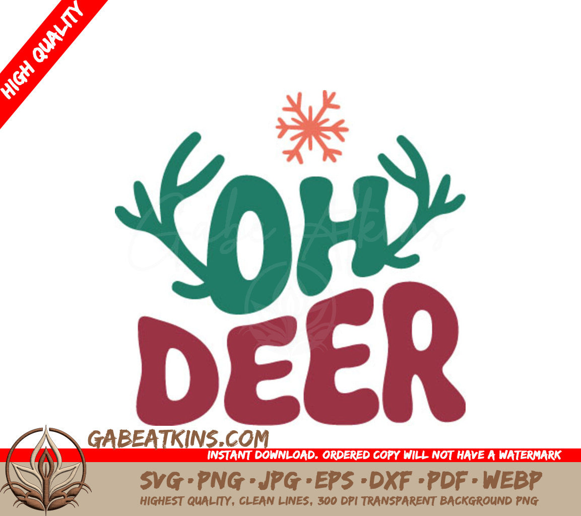 Retro Christmas Oh Deer SVG - Antlers & Snowflake Design SVG