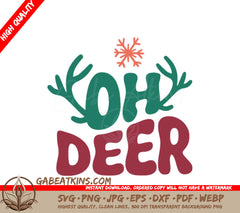 Retro Christmas Oh Deer SVG - Antlers & Snowflake Design SVG