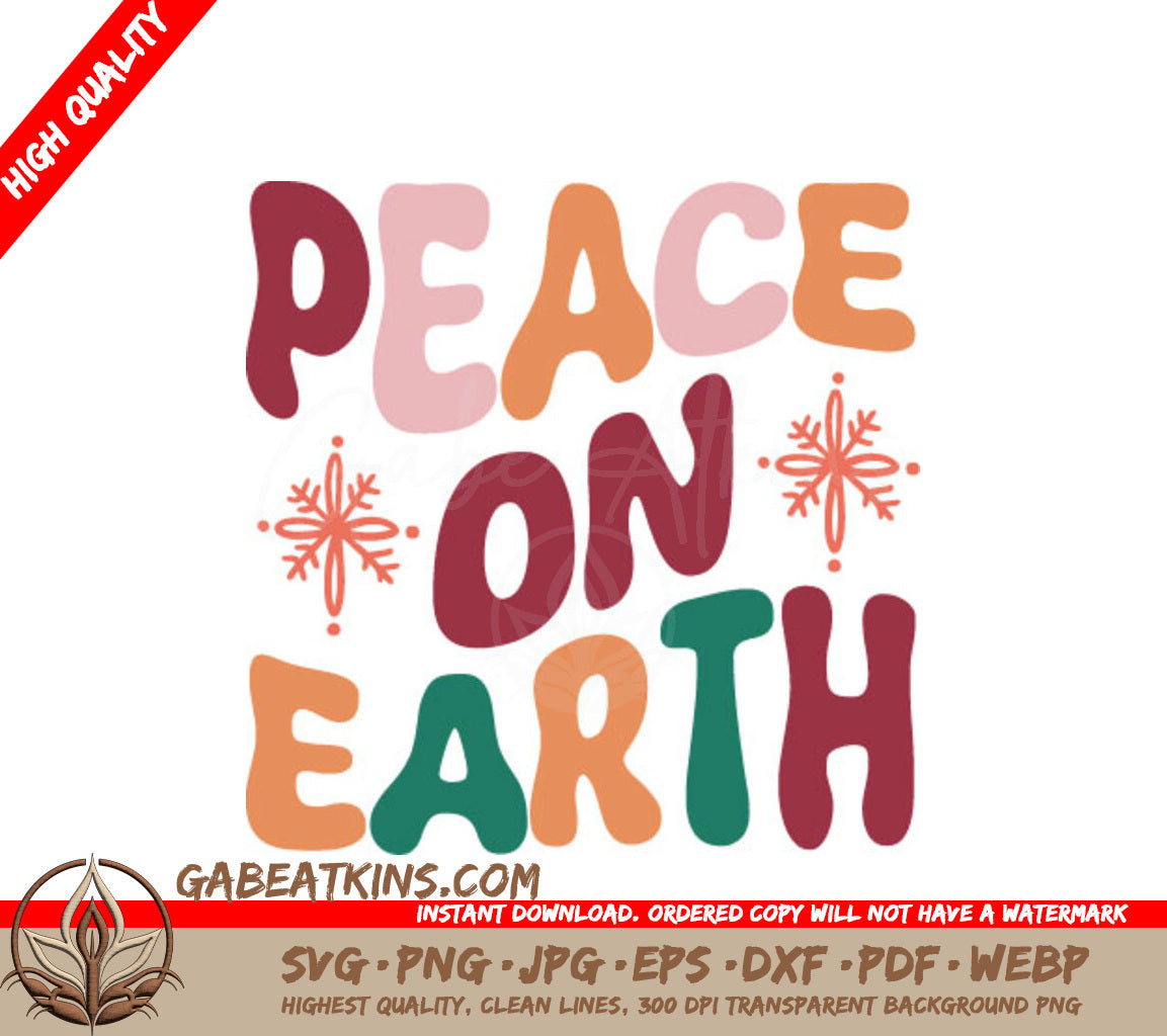 Retro Christmas Peace On Earth SVG with Snowflakes SVG