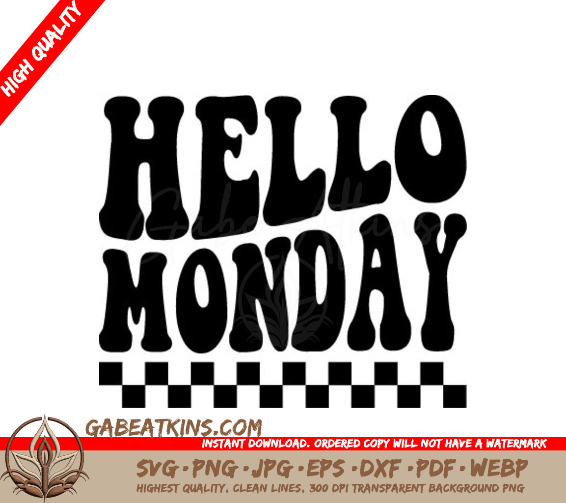 Retro Checkered Hello Monday SVG Design SVG