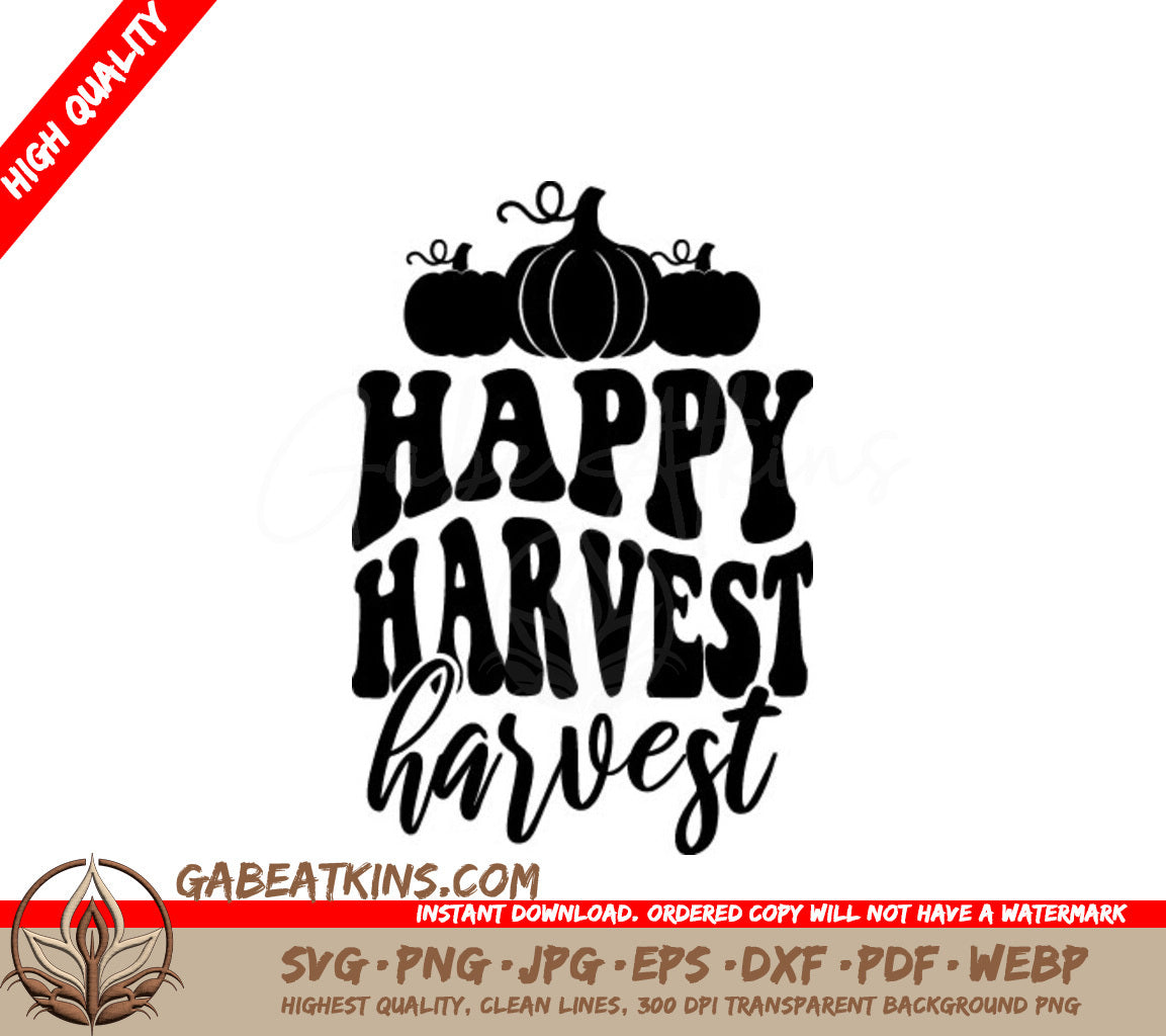  Happy Harvest Pumpkin Silhouette SVG - Retro Fall Design SVG