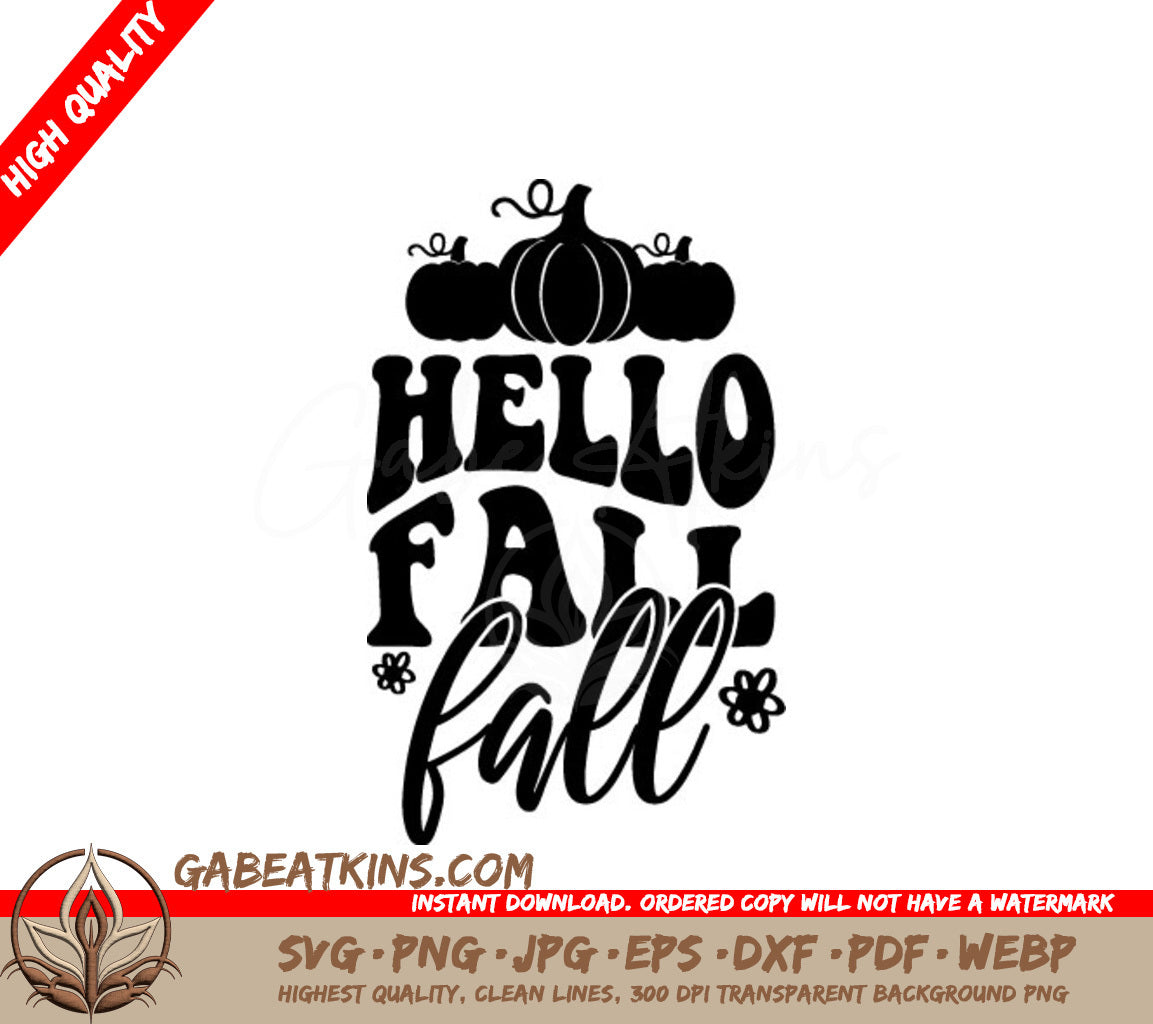  Retro Fall Hello Fall SVG with Pumpkins & Flowers SVG