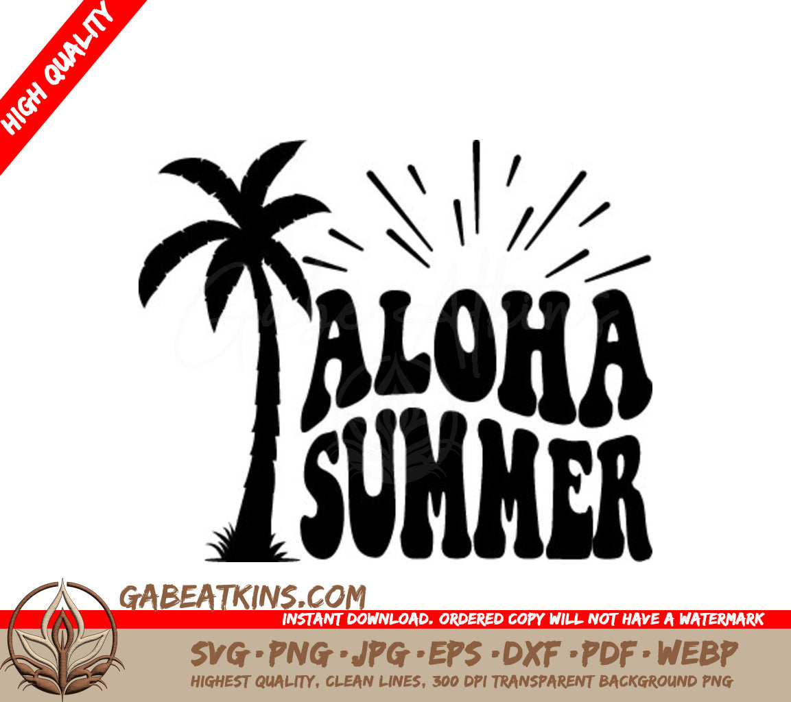 Aloha Summer Palm Tree  SVG - Retro Summer Design SVG