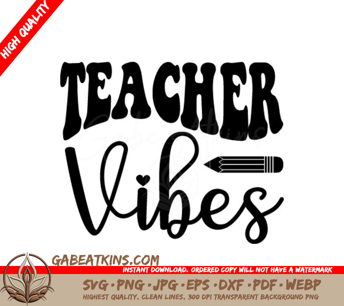 Retro Teacher Vibes SVG -  Design with Pencil SVG