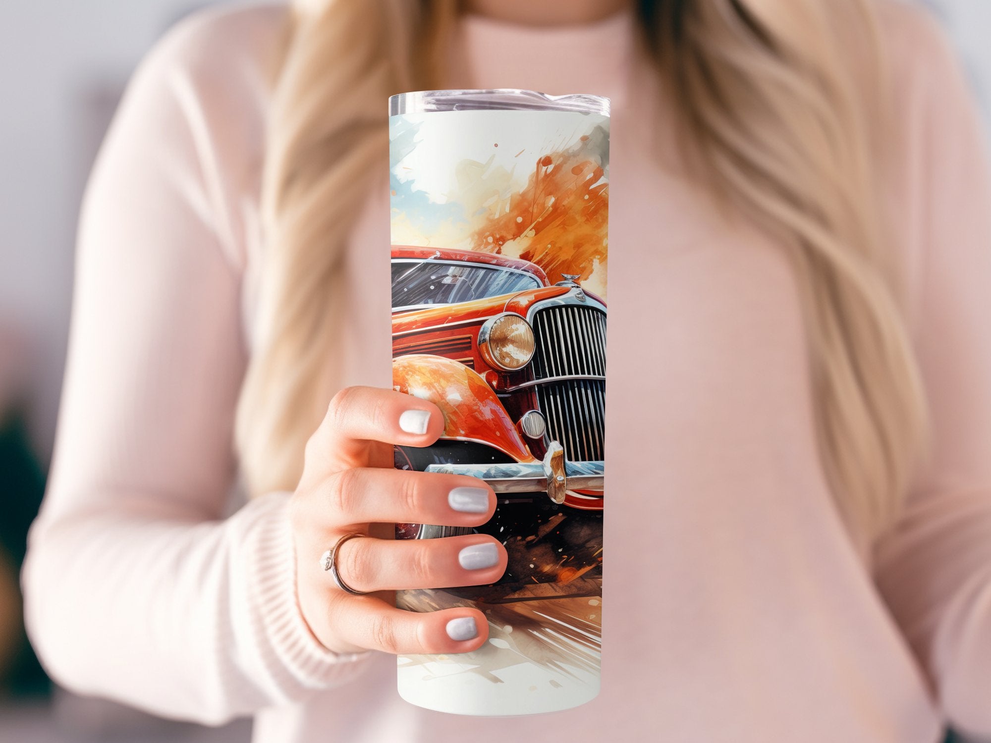 Retro Red Car Dynamic Watercolor Tumbler Wrap | 20oz Tumbler Wrap Sublimation Design PNG - Gabe Atkins Designs