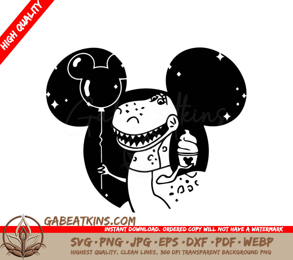  A Dinosaur Holding A Balloon And A Cup Of Ice Cream SVG - Rex SVG SVG