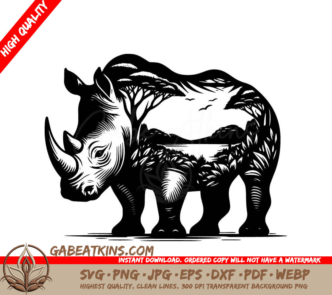  A Rhino With Trees Inside Of It SVG - Rhinoceros Wilderness SVG