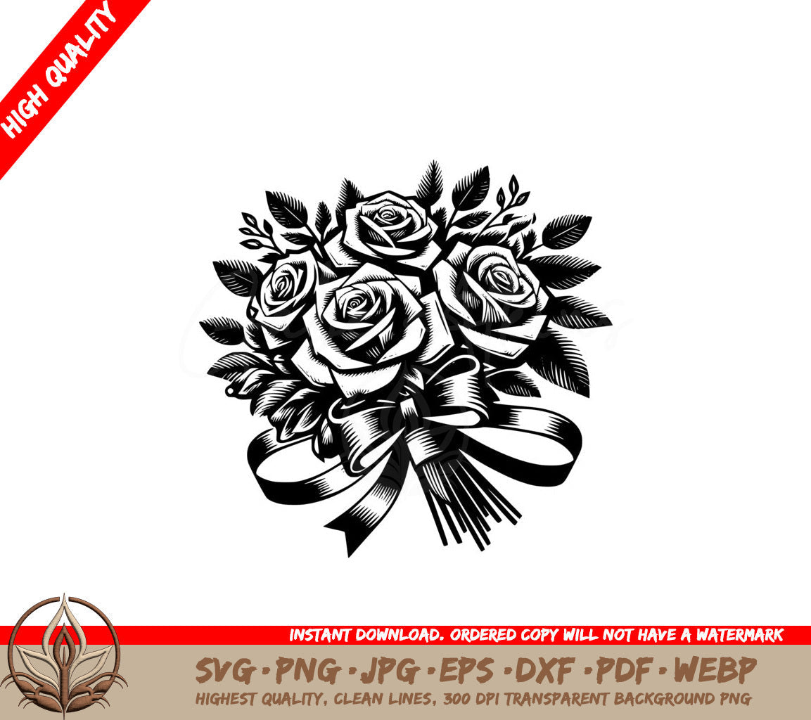 Ribbon-tied Rose Cluster SVG PNG JPG AI PDF DXF EPS  WebP Digital Download 
