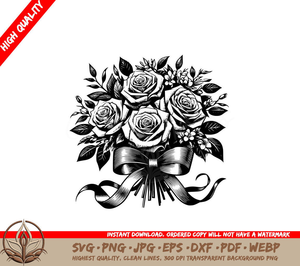 Ribboned Rose Ensemble SVG PNG JPG AI PDF DXF EPS  WebP - Digital Download 
