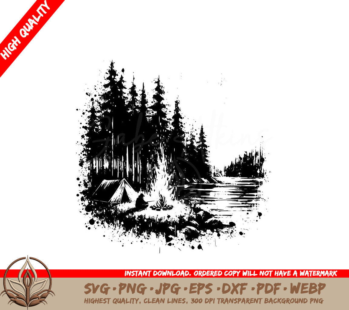 Riverside Campfire Escape SVG Cut File  Camping SVG Design for Cricut  Silhouette  Digital Download 
