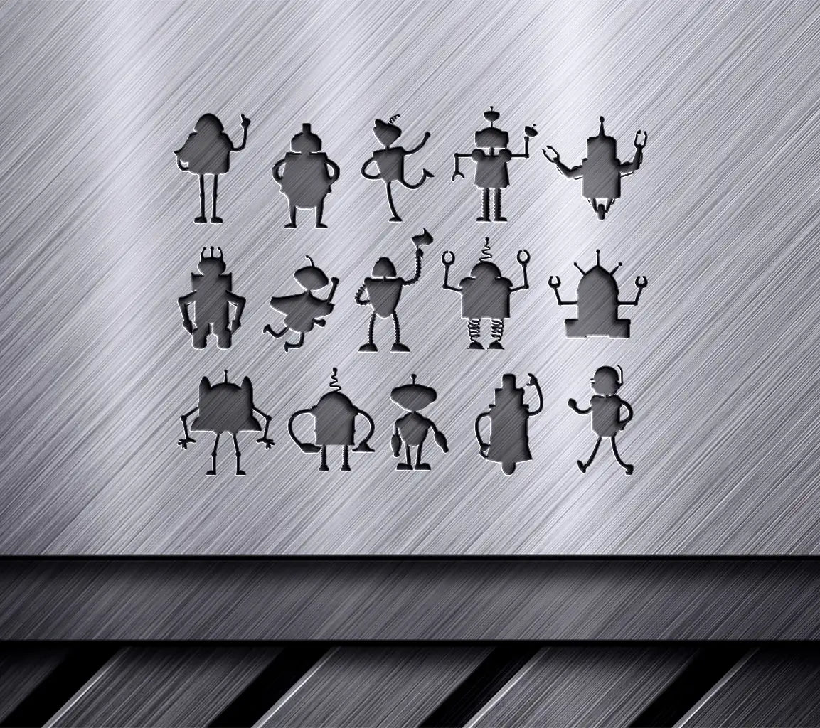 Robot & Droid Silhouettes SVG - Black AI Toys on White Background SVG