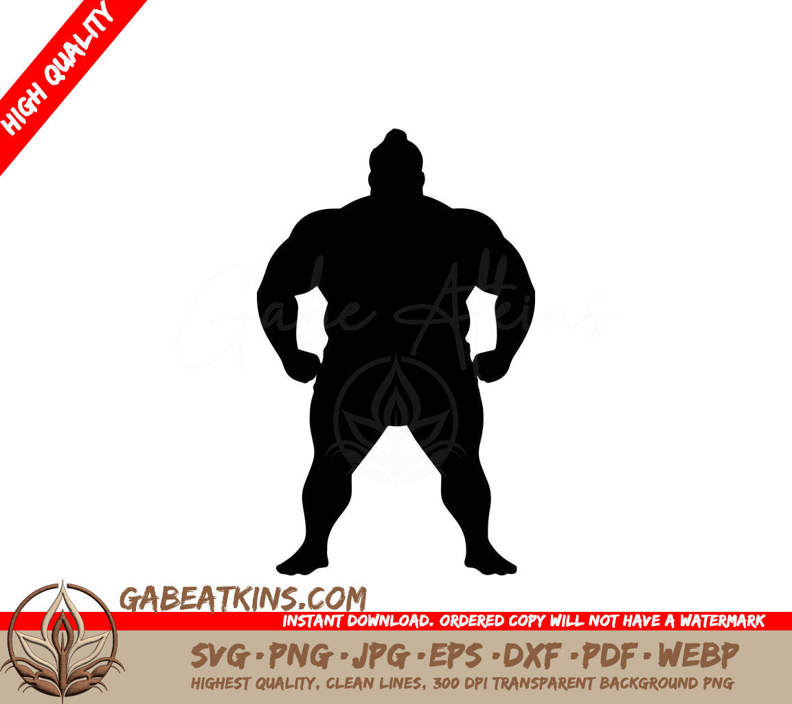 A Silhouette Of A Sumo Wrestler With His Hands On His Hips SVG - Robust Sumo SVG