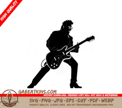 A Silhouette Of A Man Playing An Electric Guitar SVG - Rock-n-roll Man Playing Guitar SVG