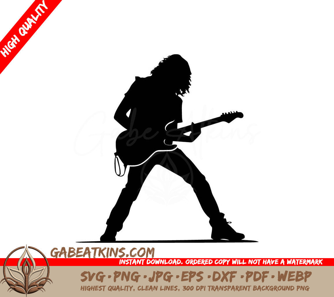 A Silhouette Of A Man Playing An Electric Guitar SVG - Rock Guitarist SVG