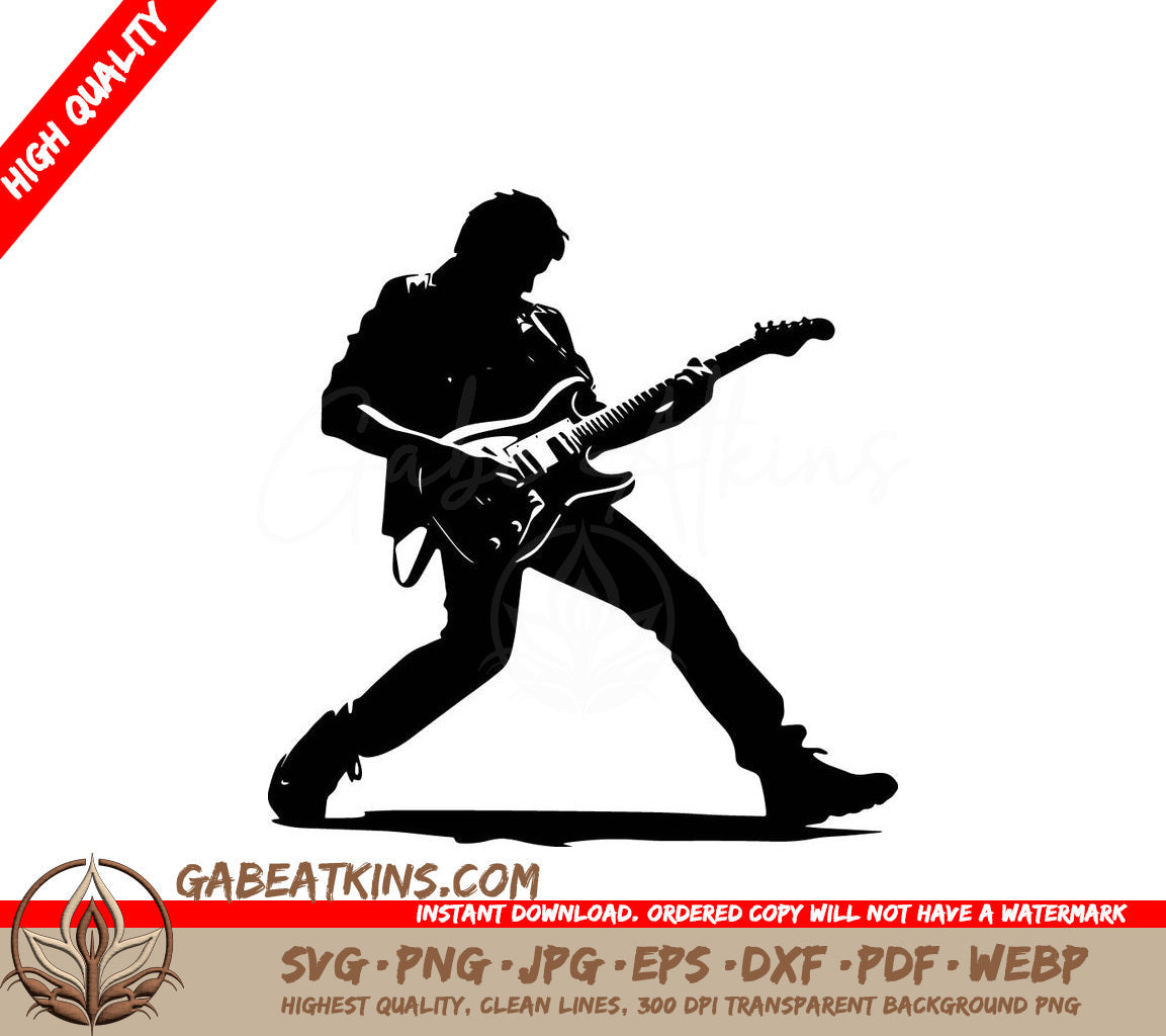 A Silhouette Of A Man Playing An Electric Guitar SVG - Rocking Guitarist SVG