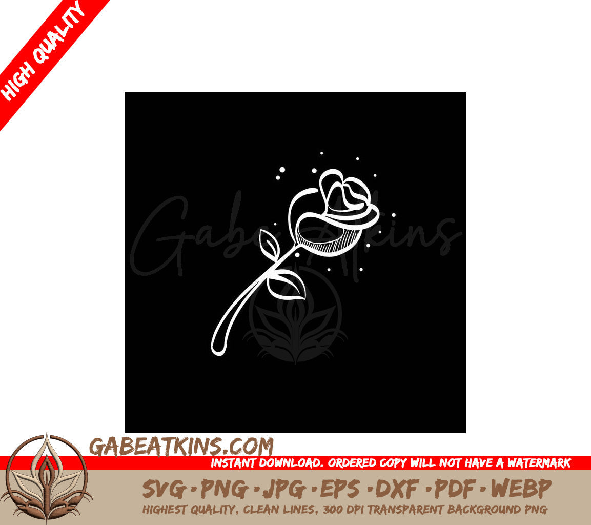 White Rose Doodle Sketch SVG - Black Background SVG