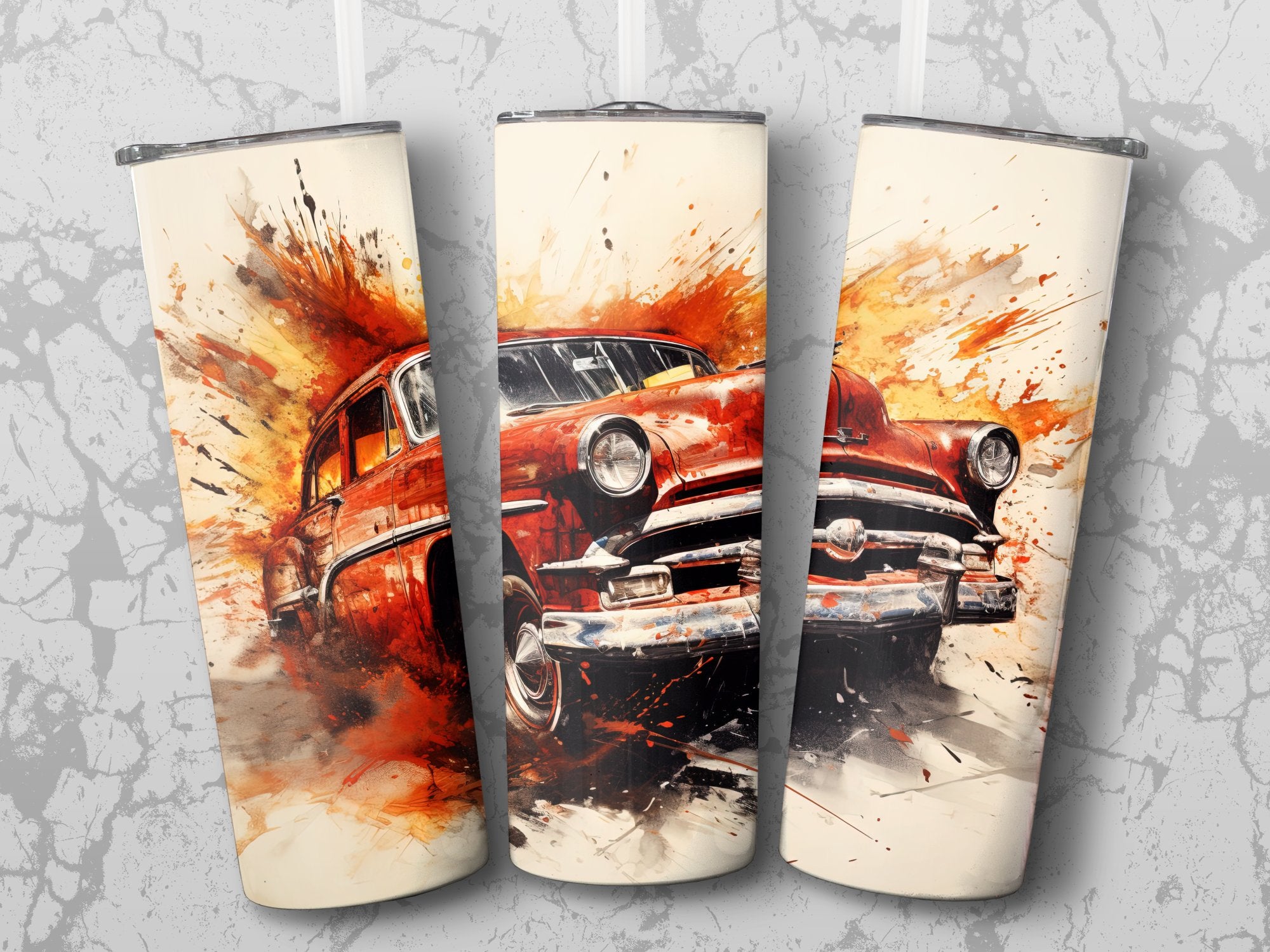 Rustic Red Classic Sedan Watercolor Burst Tumbler Wrap | 20oz Tumbler Wrap Sublimation Design PNG - Gabe Atkins Designs