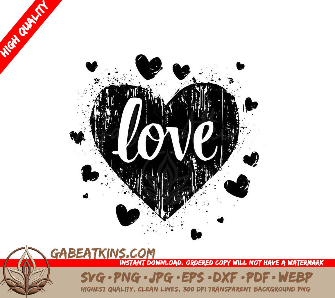 A Black And White Heart With The Word Love On It SVG - Rustic Love Heart SVG