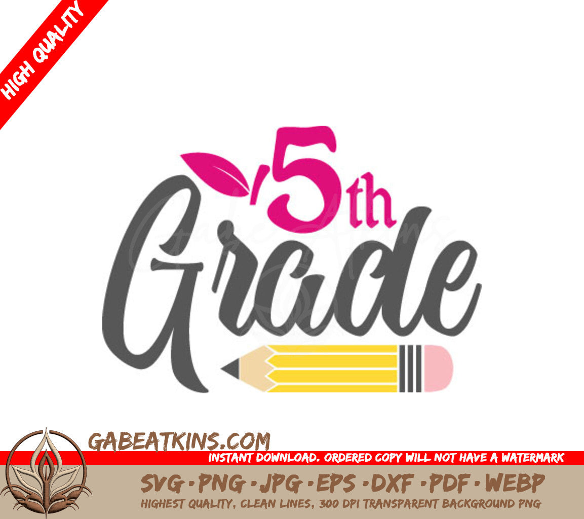 5th Grade Pencil & Apple SVG SVG