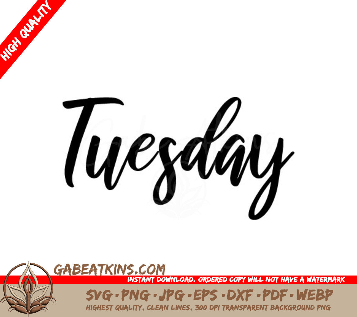 Cursive Tuesday SVG Design SVG